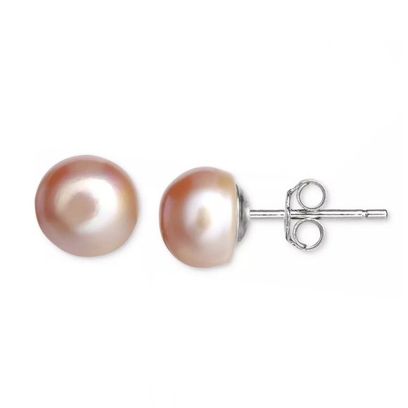 Pink Freshwater Pearl (8mm) Stud Earrings in Sterling Silver - Picture 2 of 4